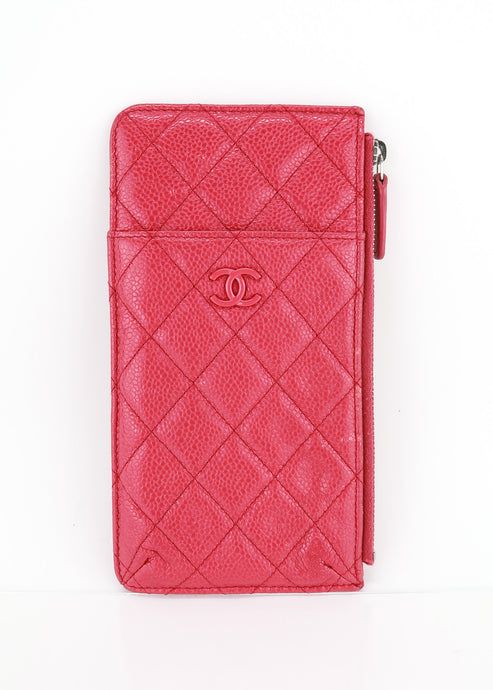 Chanel Caviar Flat Wallet Pink Red