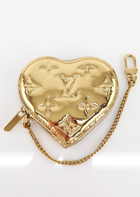 Louis Vuitton Vernis Monogram Heart Coin Case Miroir Gold