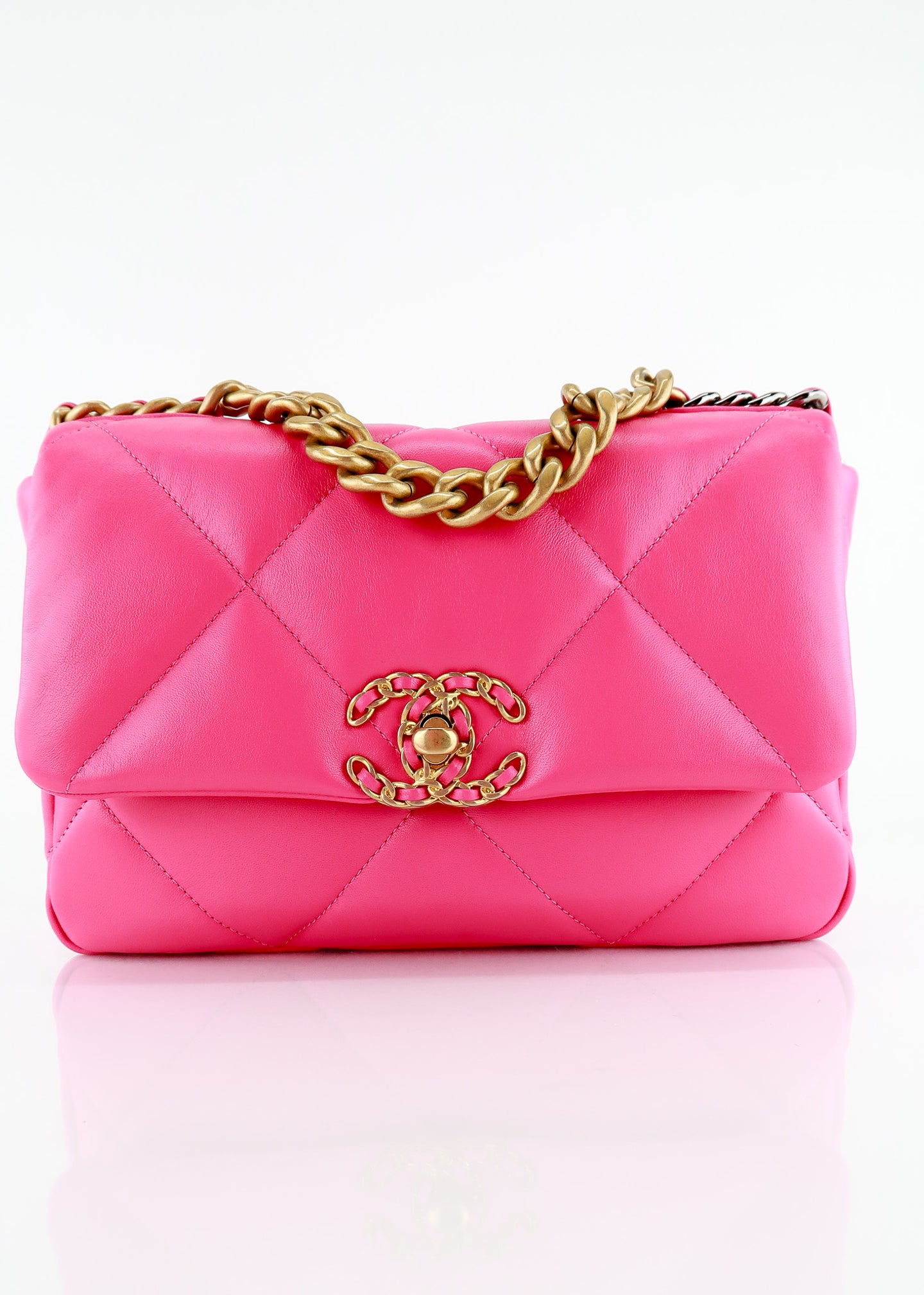 Chanel 19 Lambskin Quilted Medium Flap Hot Pink