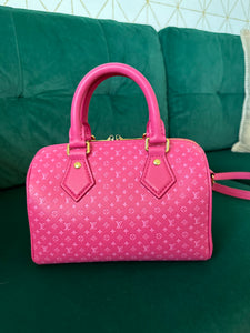 Louis Vuitton Calfskin Nanogram Embossed Speedy Bandouliere 20 Rose