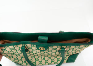 Gucci Ophidia Medium Calfskin Raffia Shopping Tote Emerald Green