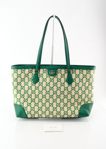 Gucci Ophidia Medium Calfskin Raffia Shopping Tote Emerald Green