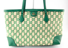 Load image into Gallery viewer, Gucci Ophidia Medium Calfskin Raffia Shopping Tote Emerald Green