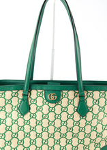 Load image into Gallery viewer, Gucci Ophidia Medium Calfskin Raffia Shopping Tote Emerald Green