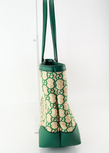 Gucci Ophidia Medium Calfskin Raffia Shopping Tote Emerald Green