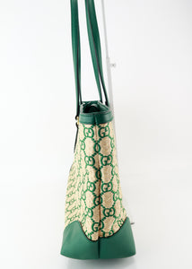 Gucci Ophidia Medium Calfskin Raffia Shopping Tote Emerald Green