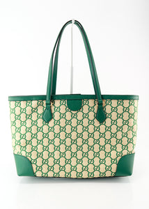 Gucci Ophidia Medium Calfskin Raffia Shopping Tote Emerald Green