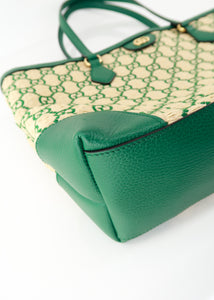 Gucci Ophidia Medium Calfskin Raffia Shopping Tote Emerald Green