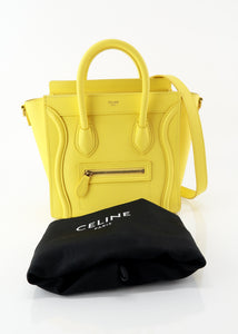 Celine Drummed Calfskin Nano Luggage Citron Yellow