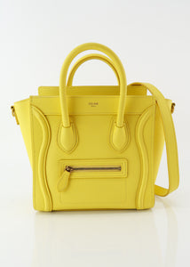 Celine Drummed Calfskin Nano Luggage Citron Yellow