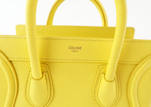 Celine Drummed Calfskin Nano Luggage Citron Yellow