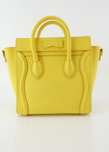 Celine Drummed Calfskin Nano Luggage Citron Yellow