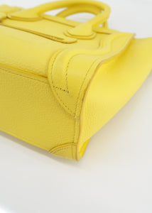 Celine Drummed Calfskin Nano Luggage Citron Yellow