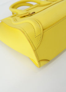 Celine Drummed Calfskin Nano Luggage Citron Yellow