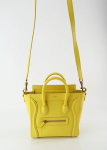 Celine Drummed Calfskin Nano Luggage Citron Yellow