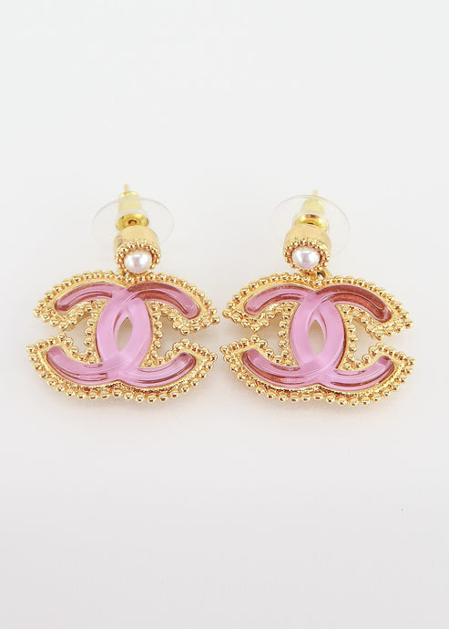 Chanel Monogram Earrings Pink Gold