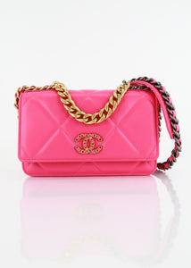 Chanel 19 Lambskin Wallet On a Chain Hot Pink