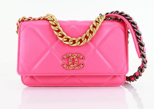 Chanel 19 Lambskin Wallet On a Chain Hot Pink