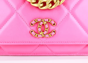 Chanel 19 Lambskin Wallet On a Chain Hot Pink