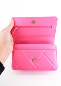 Chanel 19 Lambskin Wallet On a Chain Hot Pink