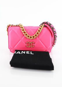 Chanel 19 Lambskin Wallet On a Chain Hot Pink