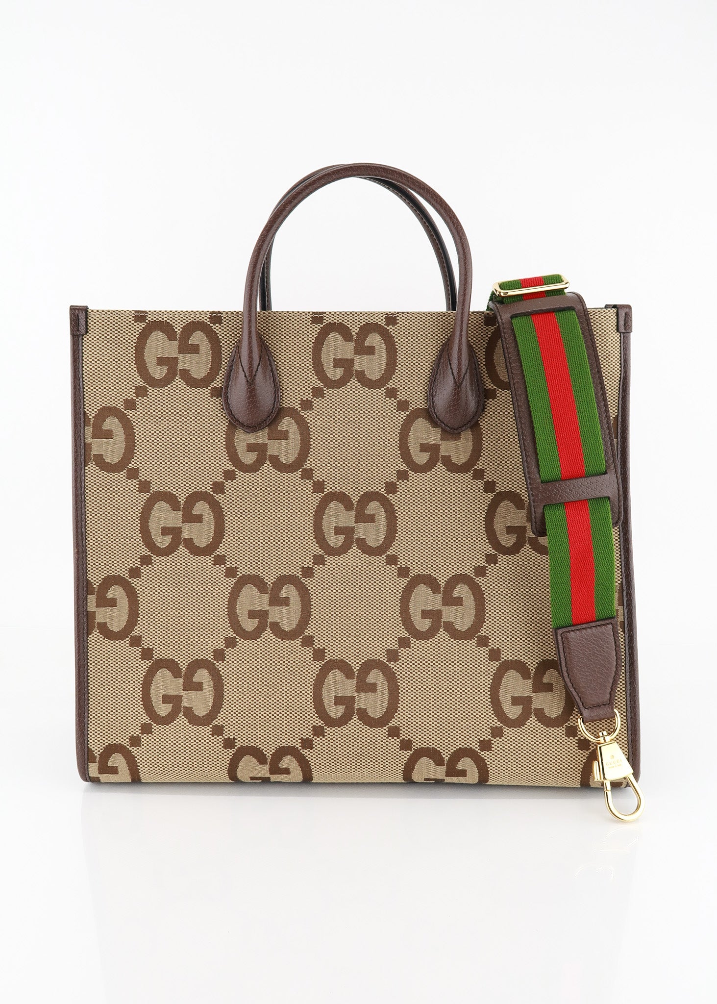 Gucci Monogram Jumbo GG Calfskin Web Tote Camel – DAC