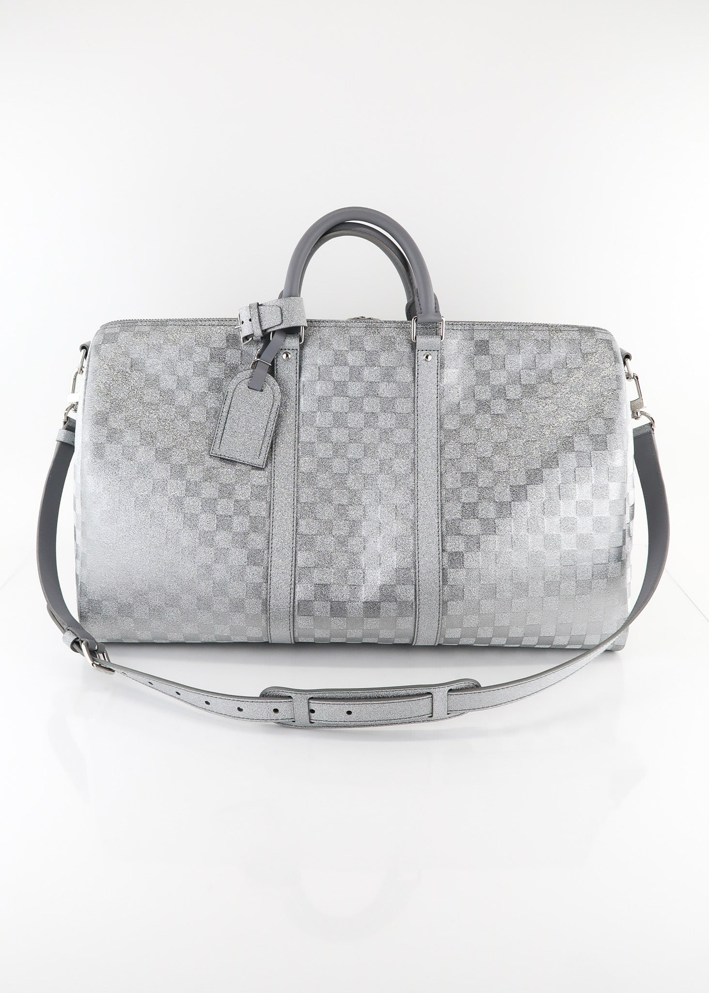 Louis Vuitton Silver Glitter Damier Leather Keepall 50 Bandoulière