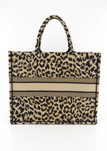 Load image into Gallery viewer, Dior Canvas Mizza Embroidered Large Leopard Book Tote