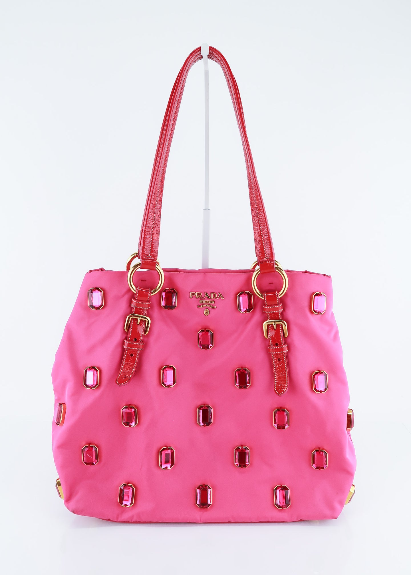 Prada Nylon Patent Jeweled Tote