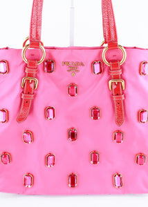 Prada Nylon Patent Jeweled Tote