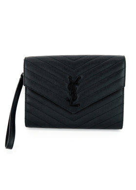 Saint Laurent Cassandre Grain De Poudre Matelasse Monogram Clutch Black