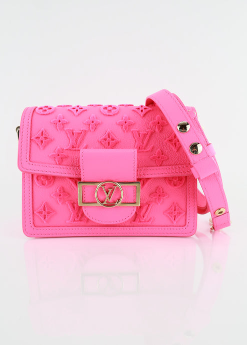 Louis Vuitton Monogram Tufted Mini Dauphine Rose Fluo