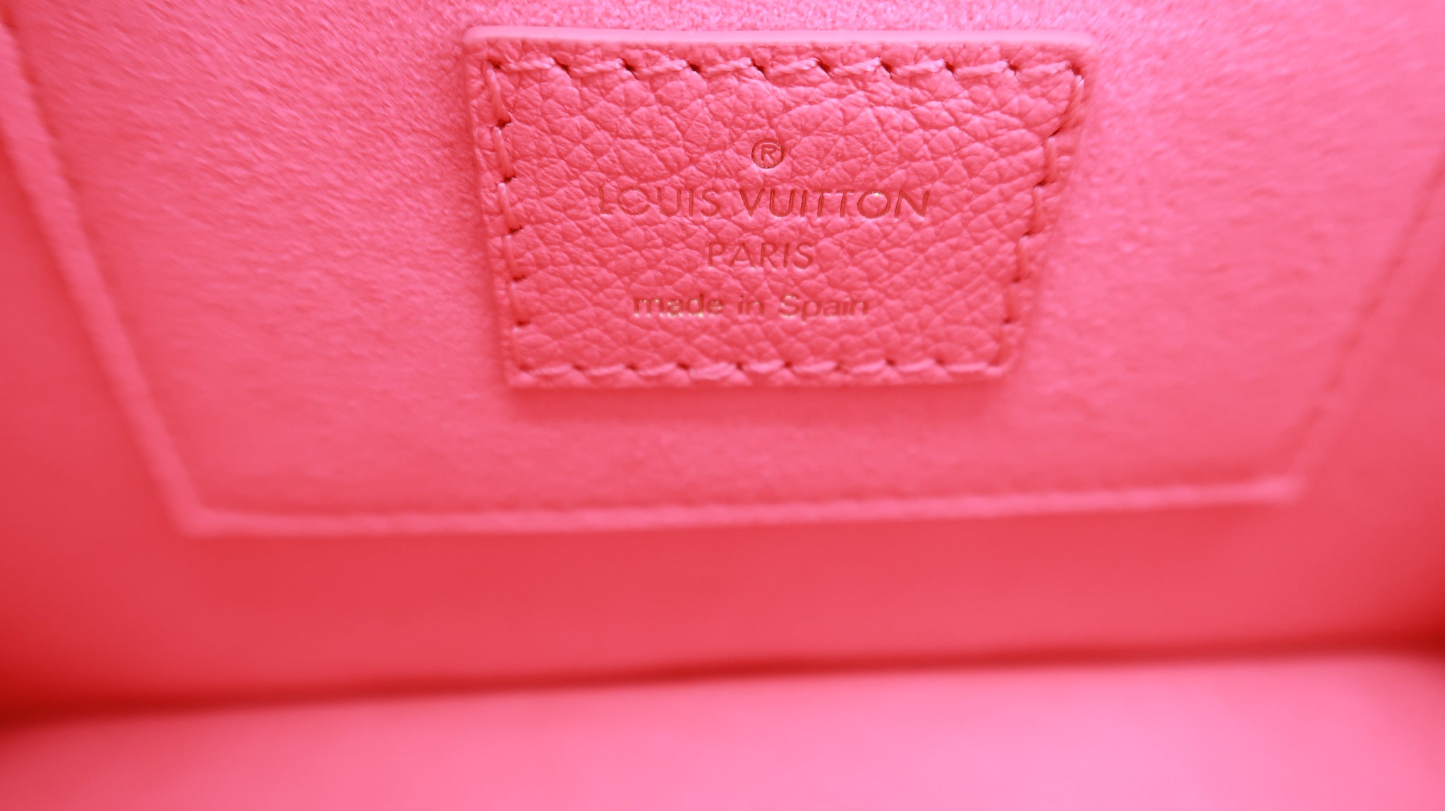 LOUIS VUITTON Grained Calfskin Tufted Monogram Mini Dauphine Fluo Pink  1272506