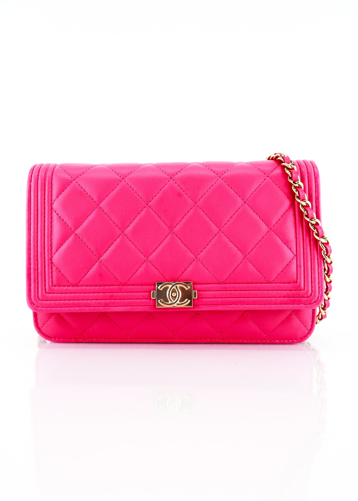 Chanel Lambskin Boy Wallet on a Chain Hot Pink – DAC