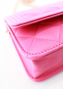 Chanel Lambskin Boy Wallet on a Chain Hot Pink