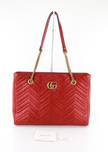 Load image into Gallery viewer, Gucci Calfskin Matelasse Medium GG Marmont Tote Red
