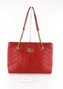 Gucci Calfskin Matelasse Medium GG Marmont Tote Red