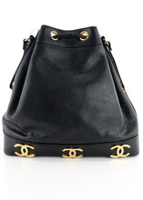 Load image into Gallery viewer, Chanel Caviar Triple CC Drawstring Bucket Bag Black