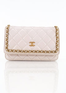 Chanel Lambskin Quilted Chain Around Wallet On Chain Beige