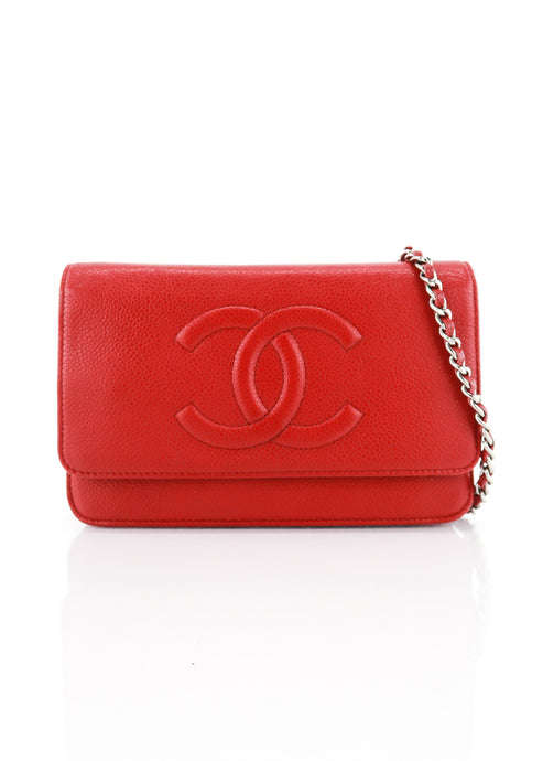 Chanel Caviar Wallet on Chain Red