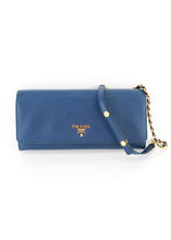 Load image into Gallery viewer, Prada Saffiano Wallet on Chain Blue