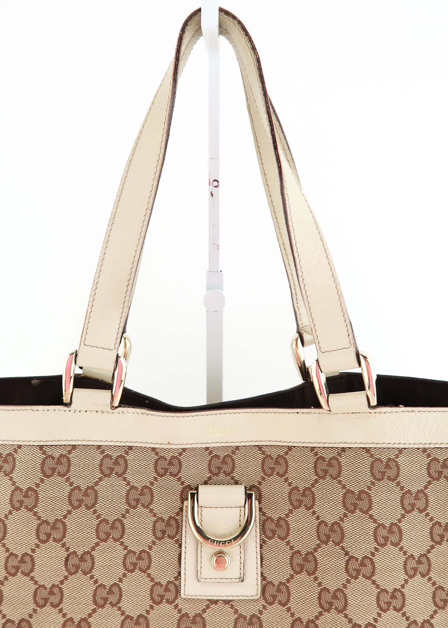 GUCCI ABBEY D-RING GG Tan/Cream Canvas Leather Shoulder Bag Handbag Tote  Italy £36.44 - PicClick UK