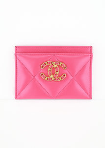 Chanel 19 Quilted Lambskin Card Holder Dark Pink