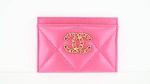 Chanel 19 Quilted Lambskin Card Holder Dark Pink
