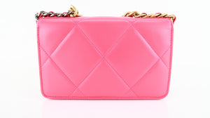 Chanel 19 Lambskin Quilted Wallet on Chain Dark Pink