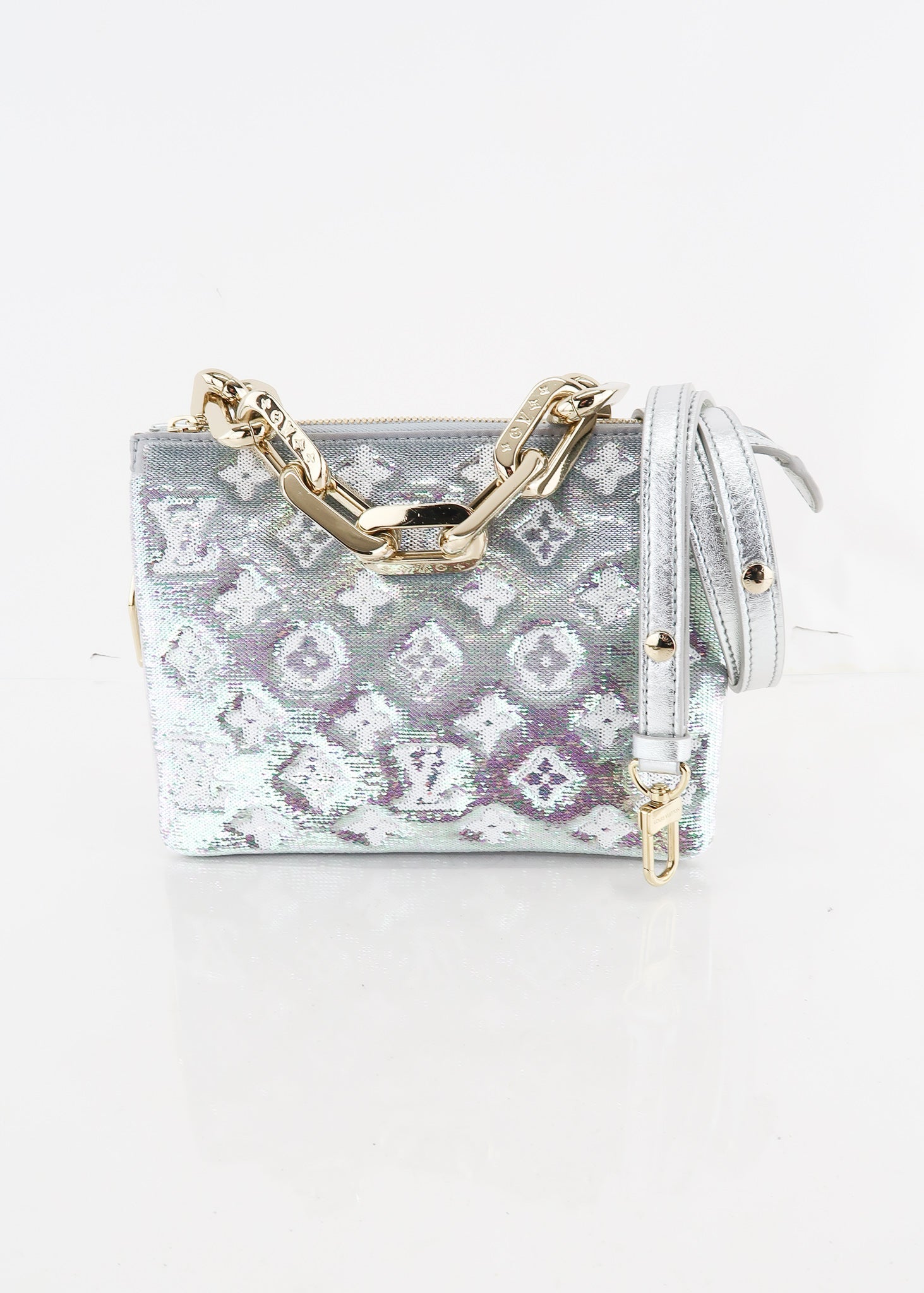 Louis Vuitton Satin Sequin Embroidered Coussin BB Silver – DAC