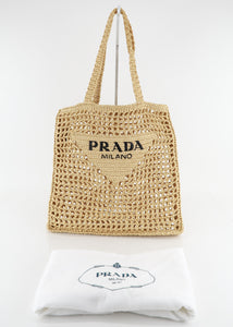 Prada Raffia Embroidered Logo Tote Bag Naturale