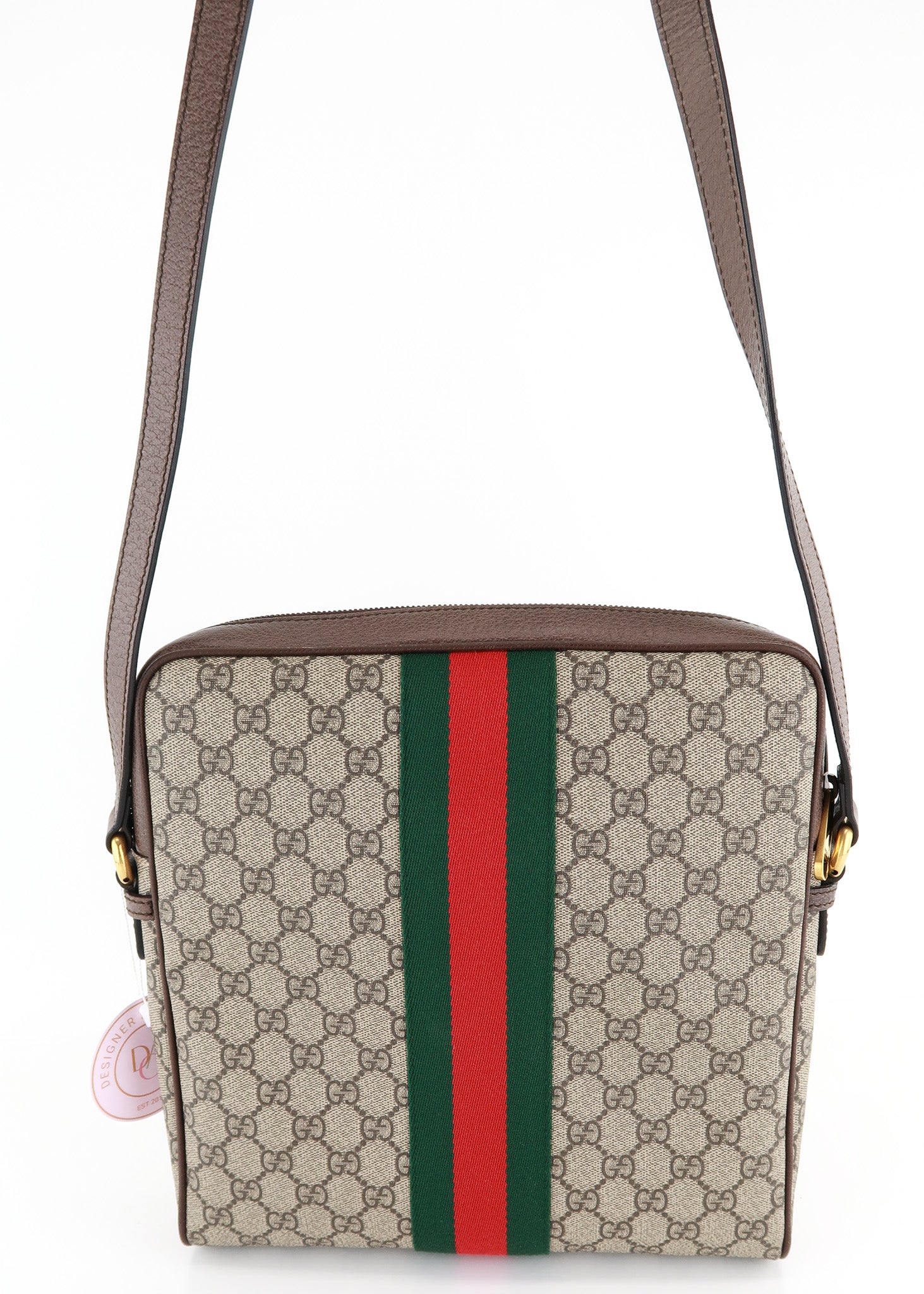 Gucci Monogram GG Supreme Plus Web Strap Messenger Bag