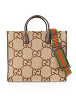 Load image into Gallery viewer, Gucci Monogram Jumbo GG Calfskin Web Tote Camel