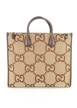 Load image into Gallery viewer, Gucci Monogram Jumbo GG Calfskin Web Tote Camel